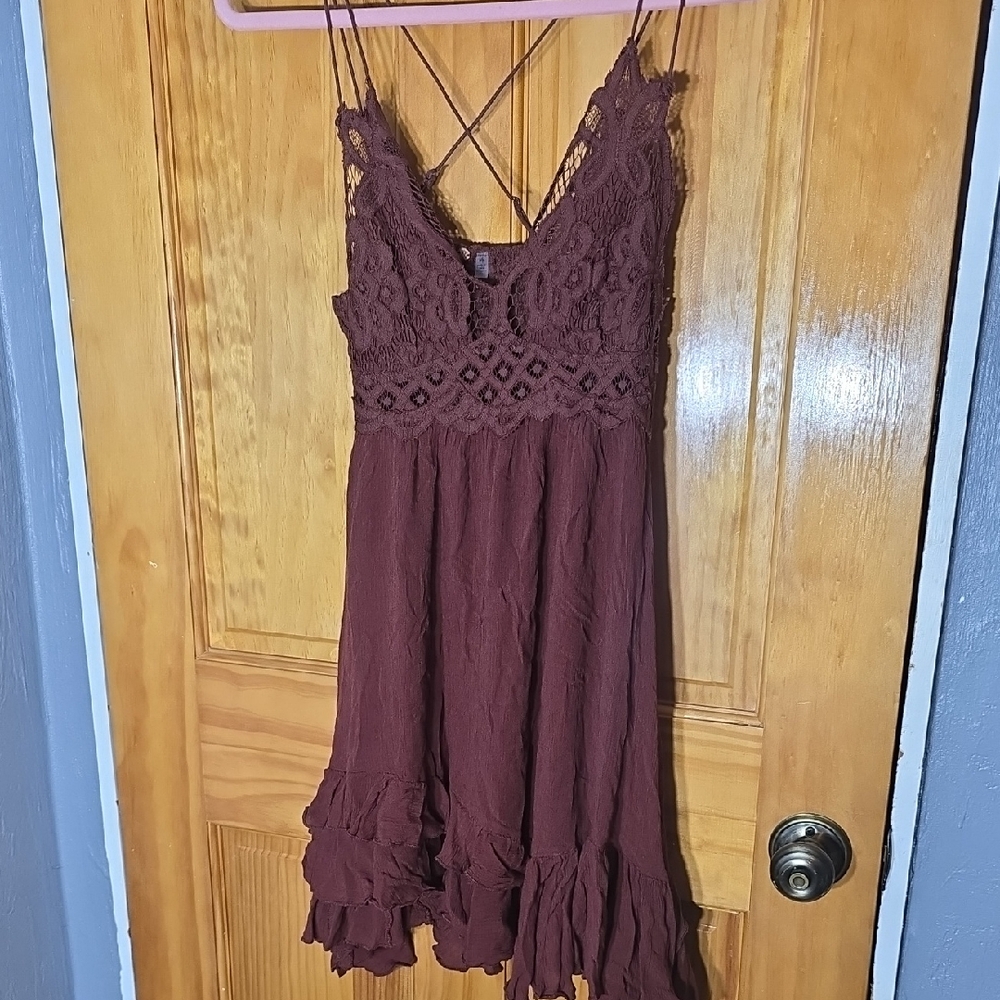 Box B Free People Burgundy Lace Mini Dress Small